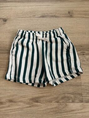 Zara Green and Cream Vertical Stripe Drawstring Shorts